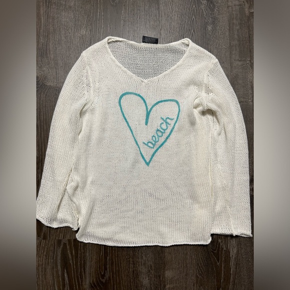 Wooden Ships Sweater/ Cover Up w/ Turquoise Heart & Embroidered “Beach” Sz S - Picture 8 of 8